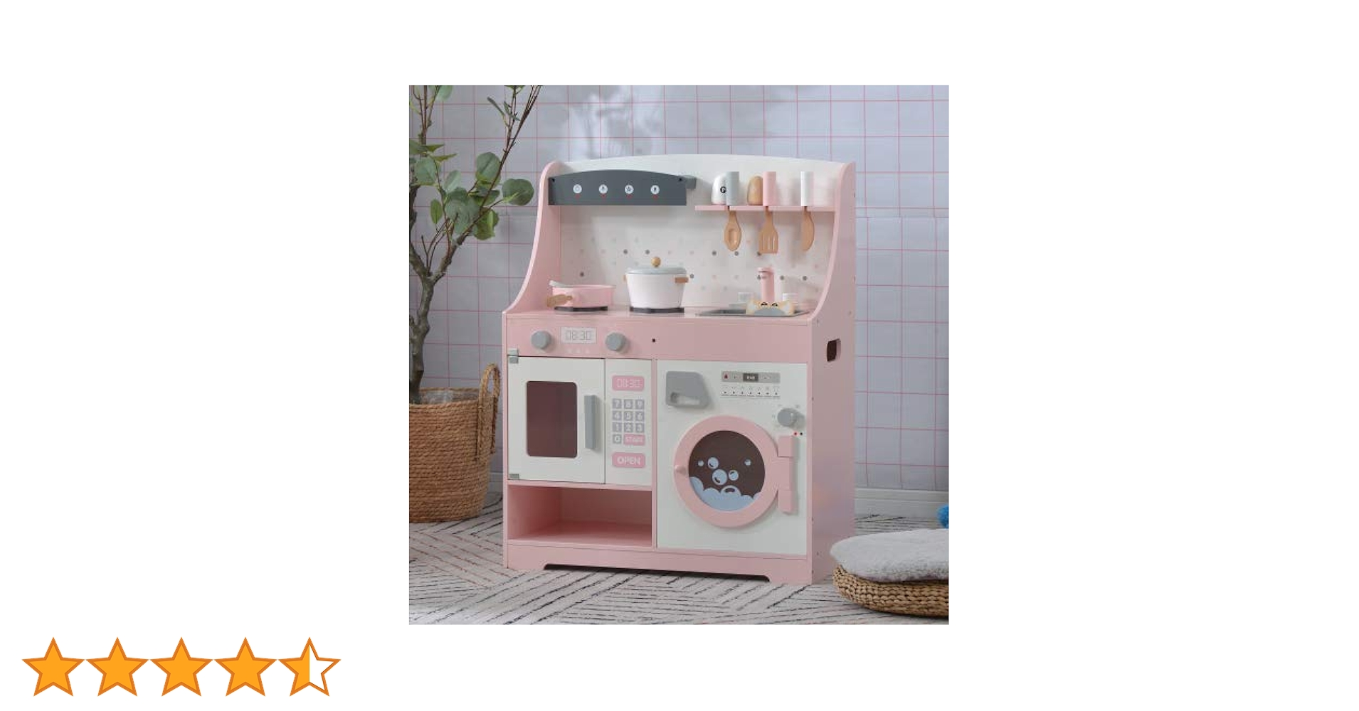 木製キッチンと洗濯機セット ピンク Amazon | おままごと ミニキッチン 木製 洗濯機 調理用具セット